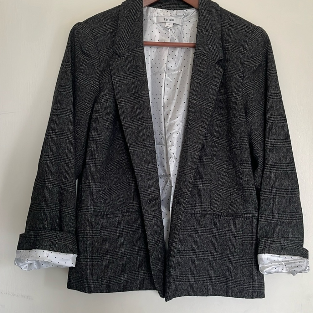 Kensie Blazer Gray and Black Plaid 3/4 length sleeve size Medium